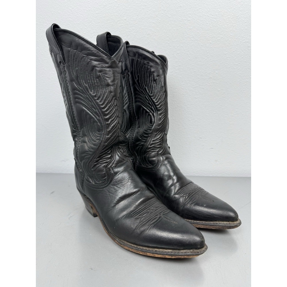 Abilene Cowboy Boots Womens 6.5 M Chloe Black Leather Embroidered Flames Vintage